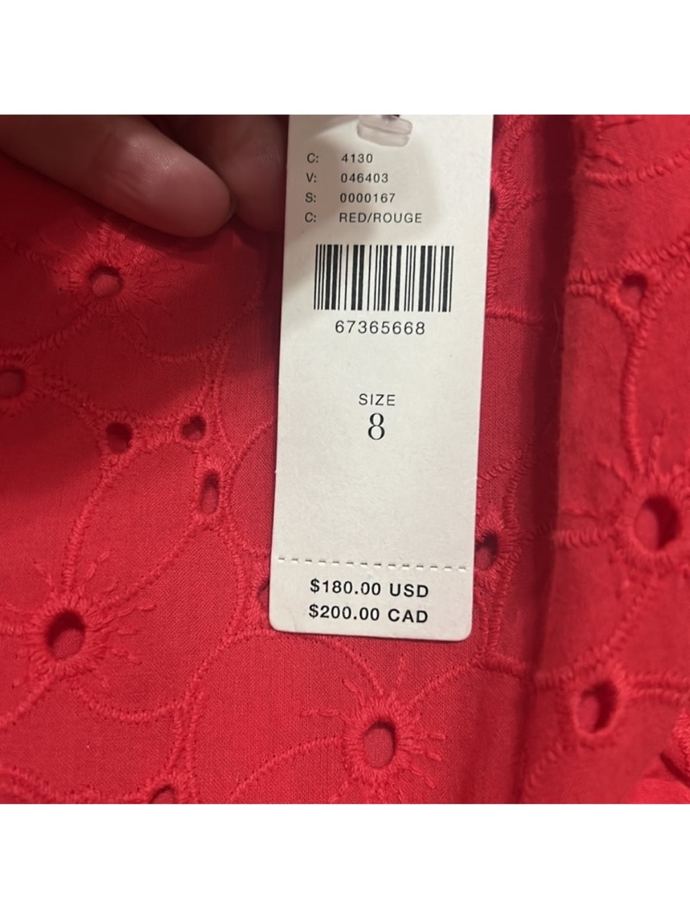 Women's Red Puff-Sleeve Eyelet Mini Dress - Picture 4 of 4